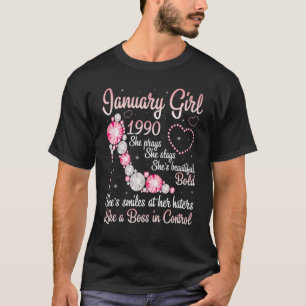 January Girl 1990 She Pray Slay Beautiful Smile 33 T-Shirt