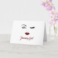 January Girl Eyes Cute Red Lips Wink Birthday
