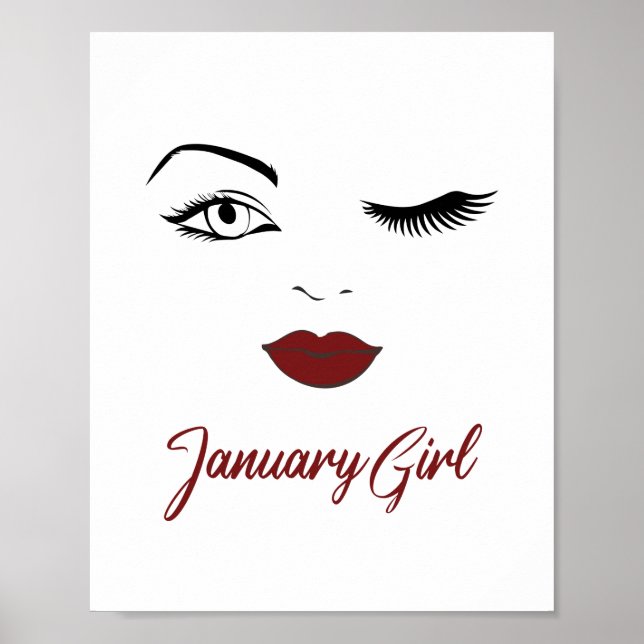 January Girl Eyes Cute Red Lips Wink Birthday Poster (Front)