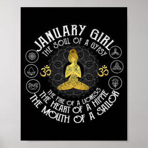 January Girl Gypsy Soul Vintage Yoga Birthday Poster