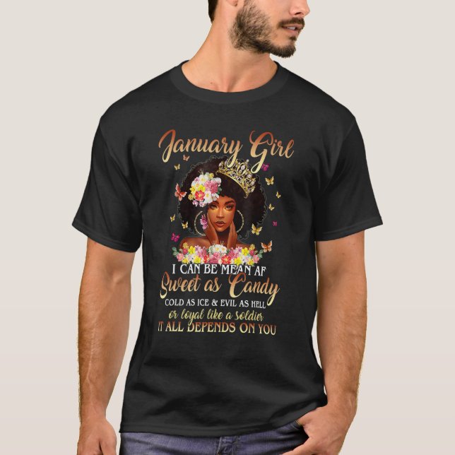 January Girl Sweet as Candy Black Woman Floral Gir T-Shirt (Front)
