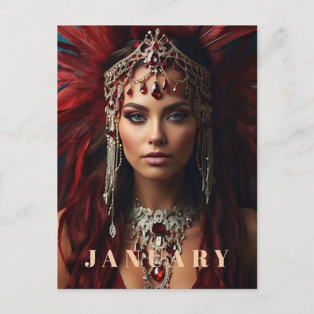*~* JANUARY Headdress Boho GARNET AP53 Postcard (Front)