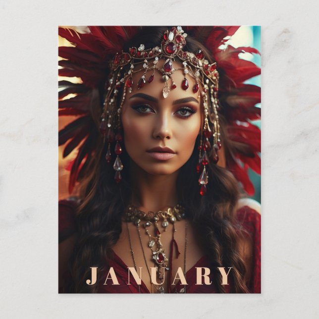 *~* JANUARY Headdress GARNET AP53 Boho  Postcard (Front)