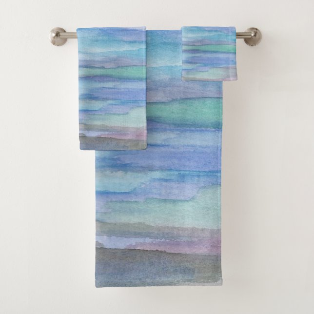 January Morning Blue Abstract Bath Towel Set (Insitu)