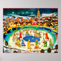 January Naive Folk Art Winter Night