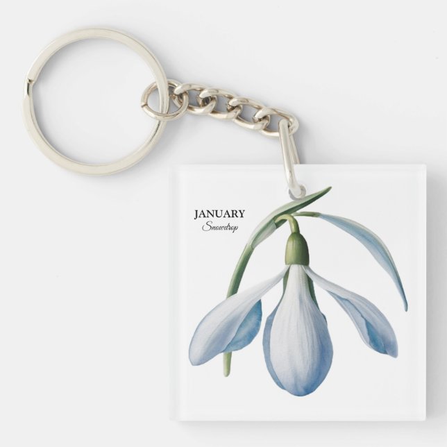 January Snowdrop Bloom - Personalized Gift Key Ring (Front)