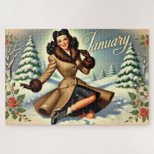 January Vintage Winter Brunette Pin-up Jigsaw Puzzle