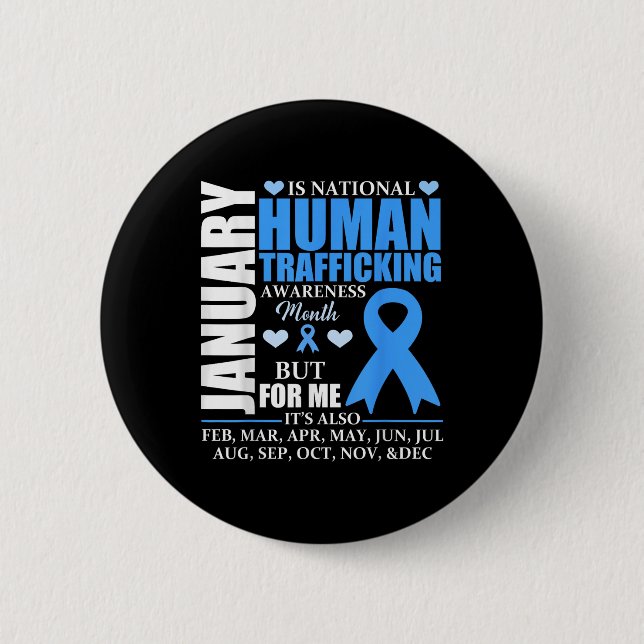 January We Wear Blue Ribbon Human Trafficking Awar 6 Cm Round Badge (Front)
