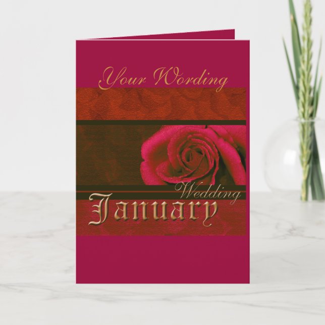 January Wedding red pink rose card (customise) (Front)