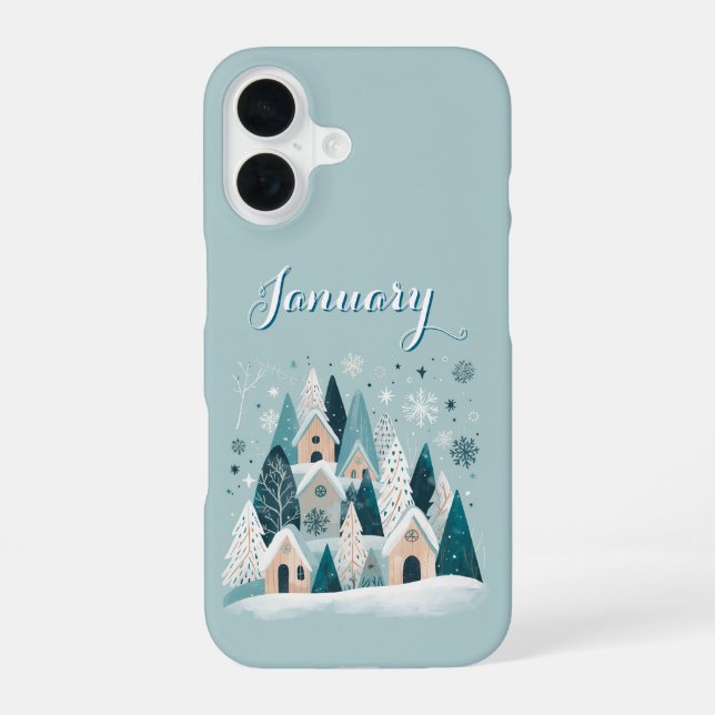 January Winter Village iPhone 16 Case (Back)