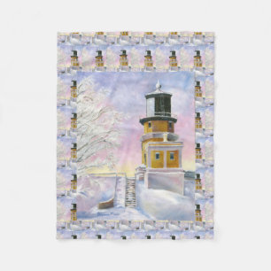 January's Lighthouse Split Rock Fleece Blanket