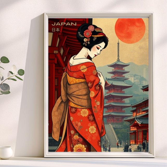 Japan 日本 geisha pagoda vintage retro poster (Creator Uploaded)