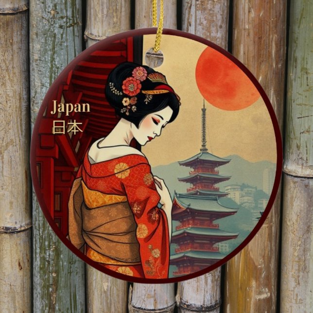 Japan 日本 maiko geisha pagoda sun  ceramic tree decoration (Creator Uploaded)