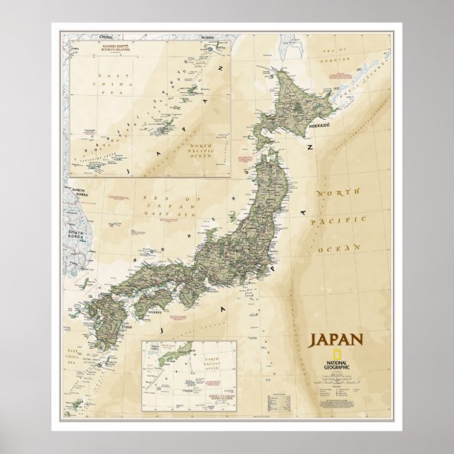 " Japan: 2012/today - Detailed antique Style map Poster (Front)