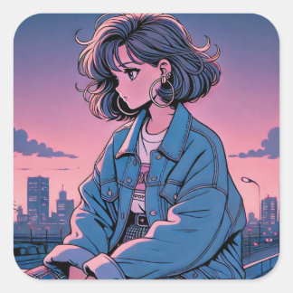 Japan Anime 90's Square Sticker