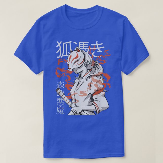 Japan Anime Mask Kitsune, Forest Devil Style Samur T-Shirt (Design Front)