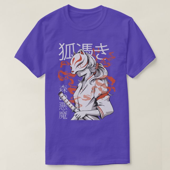 Japan Anime Mask Kitsune, Forest Devil Style Samur T-Shirt (Design Front)