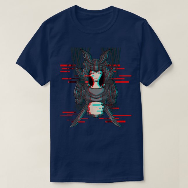 Japan Anime Robotic Technology Samurai Glitch Oni  T-Shirt (Design Front)