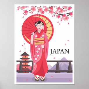 Japan Art Vintage Travel Illustration Poster