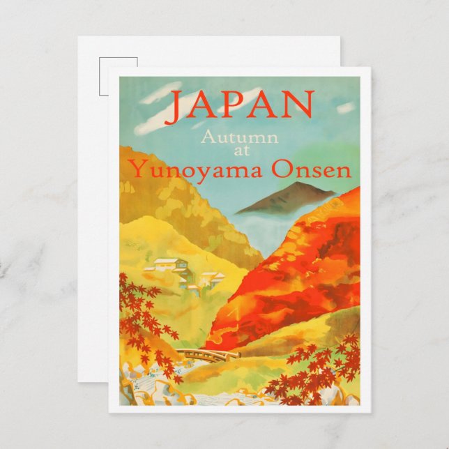 Japan Autumn at Yunoyama Onsen Travel Postcard (Front/Back)