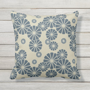 Japan. Blue Floral Flowers. Cushion