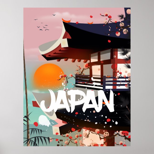 Japan Building setting sun poster (Front)