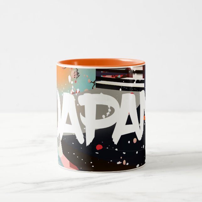 Japan Building setting sun poster Two-Tone Coffee Mug (Center)