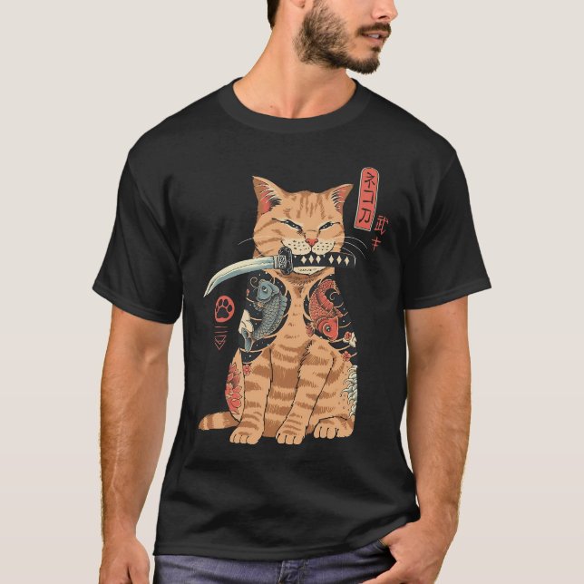 Japan cat -samurai art T-Shirt (Front)