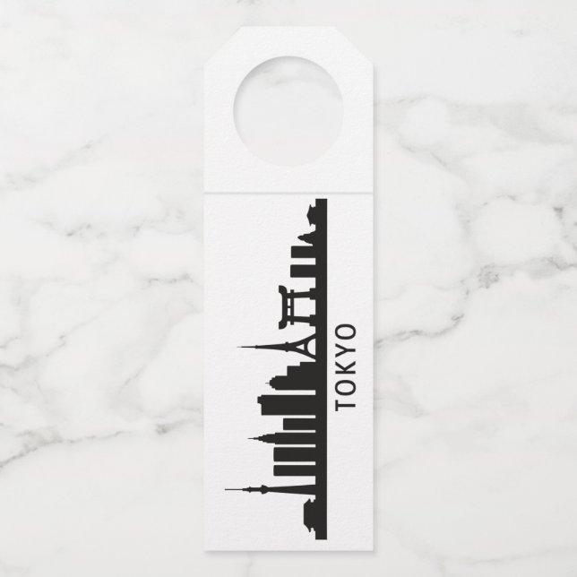 Japan Cityscape Travel | Tokyo Skyline Silhouette Bottle Tag (Front)