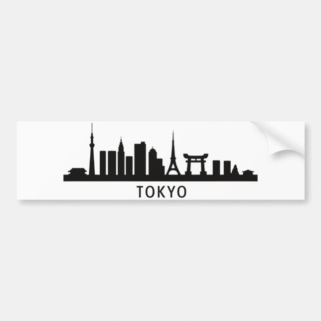 Japan Cityscape Travel | Tokyo Skyline Silhouette Bumper Sticker (Front)
