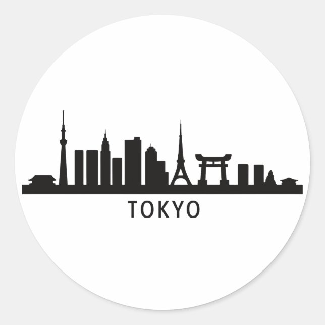 Japan Cityscape Travel | Tokyo Skyline Silhouette Classic Round Sticker (Front)