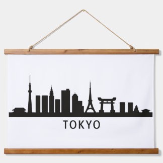 Japan Cityscape Travel | Tokyo Skyline Silhouette Hanging Tapestry