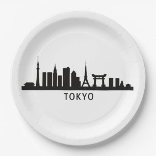 Japan Cityscape Travel Tokyo Skyline Silhouette Paper Plate