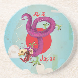 Japan Dragon Vintage Travel Poster Coaster