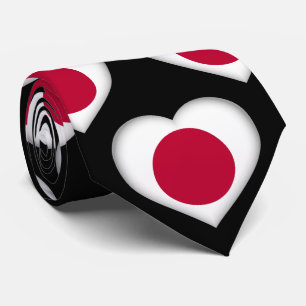 Japan Flag Colours Heart Pattern Neck Tie