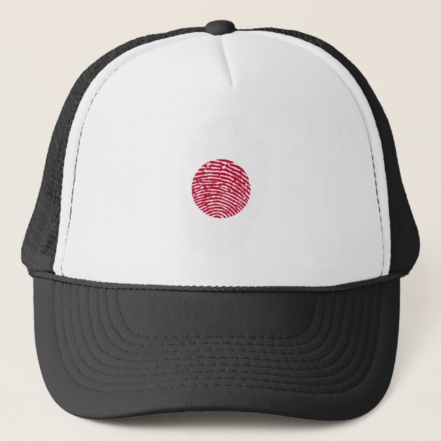 Japan Flag Fingerprint Country Pride Identity Trucker Hat (Front)