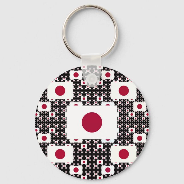 Japan Flag in Layers Black BG Key Ring (Front)