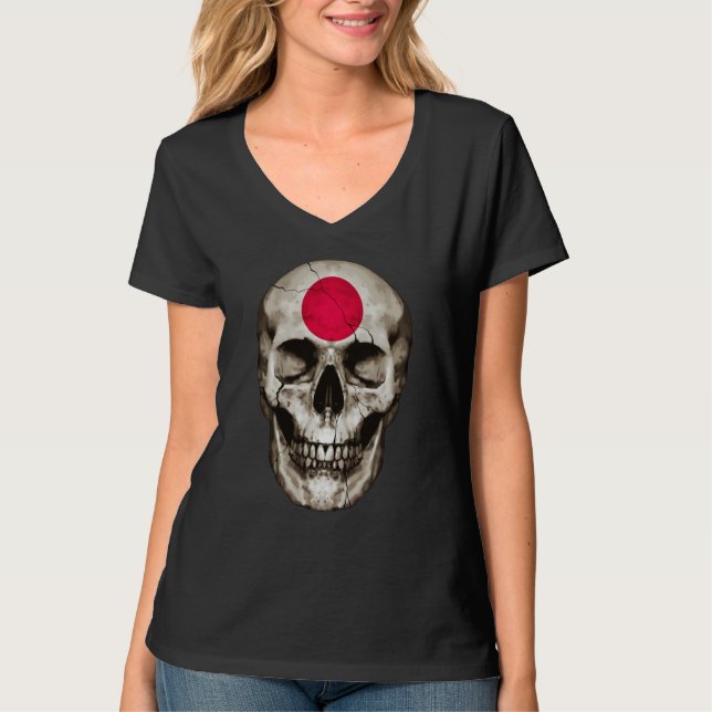 Japan Flag Skull Japanese Roots Proud Patriotic T-Shirt (Front)