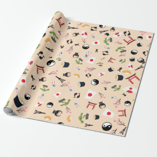 Japan flag with famous icons wrapping paper
