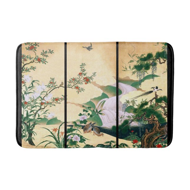 Japan Floral Screen Birds Animals Bath Mat (Front)