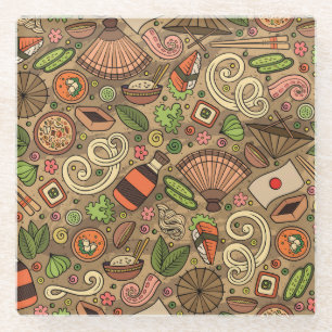 Japan Food: Cute Hand Drawn Glass Coaster