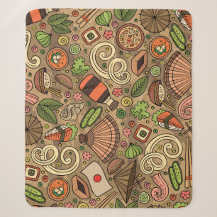 Japan Food: Cute Hand Drawn Sherpa Blanket