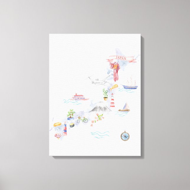 Japan Illustrated Map Canvas Print (Front)