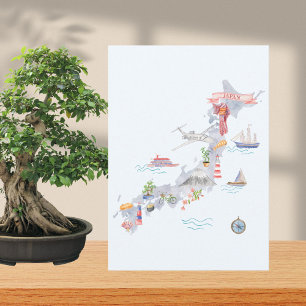 Japan Illustrated Map Flat Greeting Card