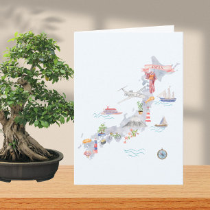 Japan Illustrated Map Folded Greeting Card