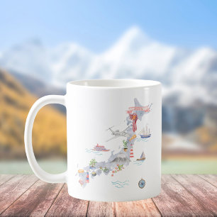 Japan Illustrated Map Japanese Culture Coffee Mug