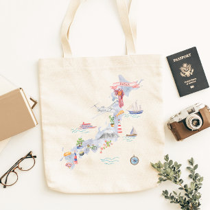 Japan Illustrated Map Japanese Culture Tote Bag