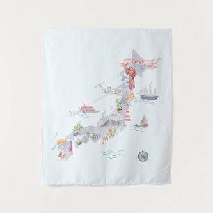 Japan Illustrated Map Tapestry