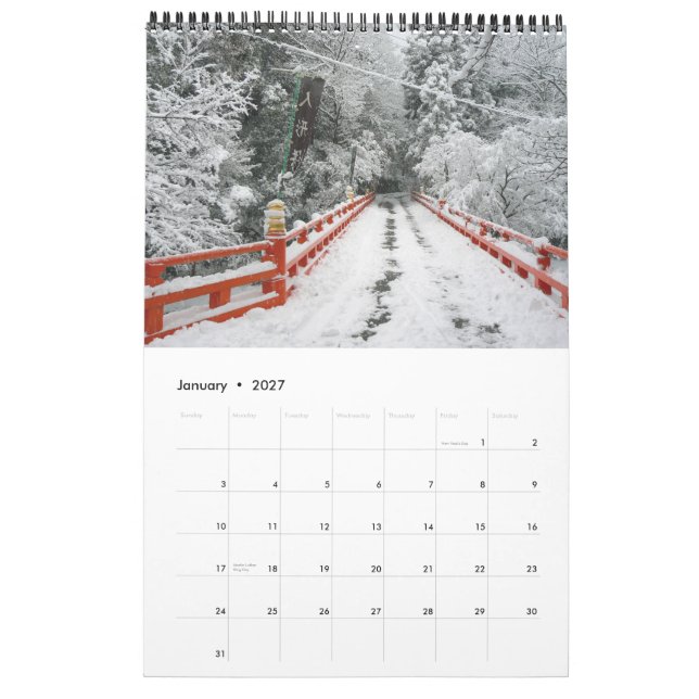 Japan in Red Calendar (Jan 2027)