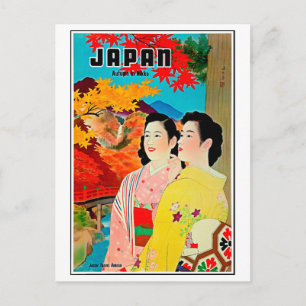 Japan in spring, geisha, vintage travel postcard
